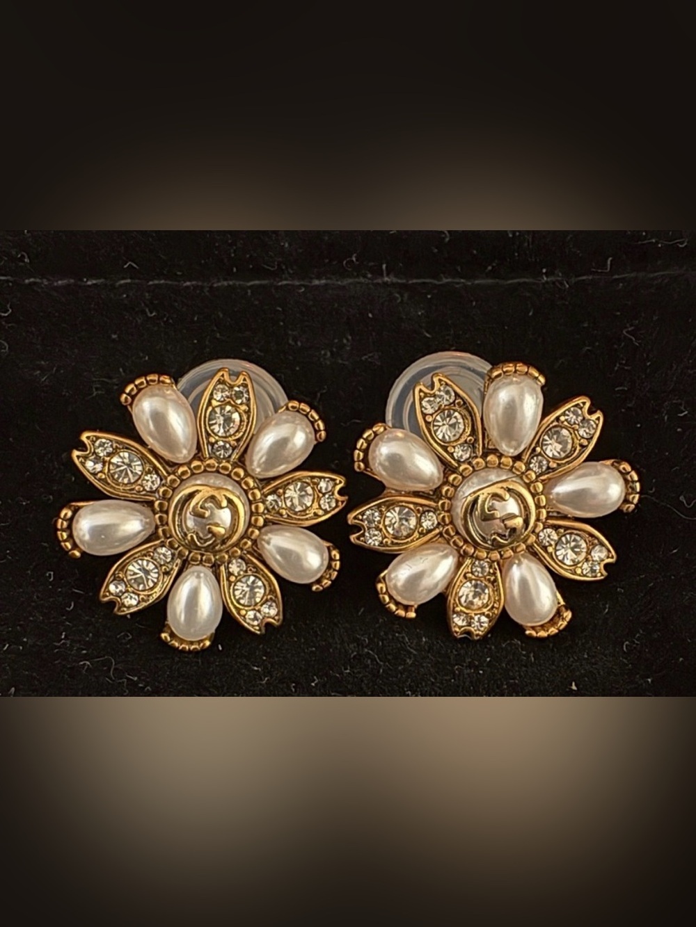 NEW! Gold-Tone Pearl & Crystal Flower  Earrings - White Pearls